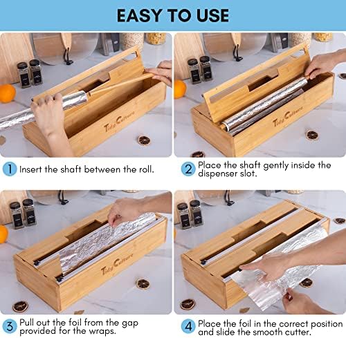 18 Inch Large Foil Wrap Dispenser with Cutter, 2 in 1 Aluminum Butcher Parchment Paper Freezer Tin Wax Cling Foil Plastic Wrap Organizer for Kitchen Drawer Bamboo Saran Storage Roll Holder