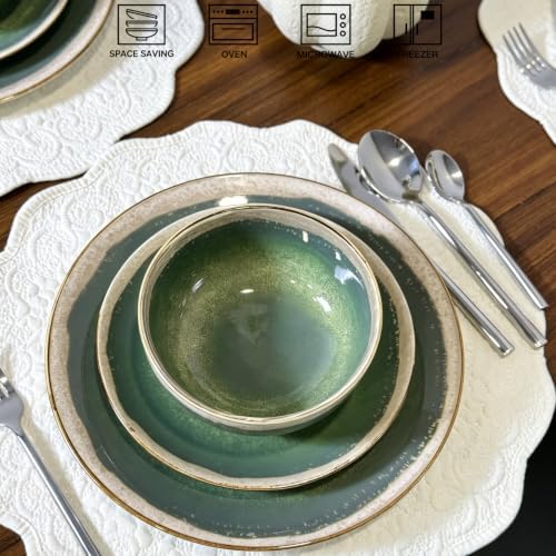 Sweejar 12 Pieces Ceramic Dinnerware Sets for 4, Moss Green