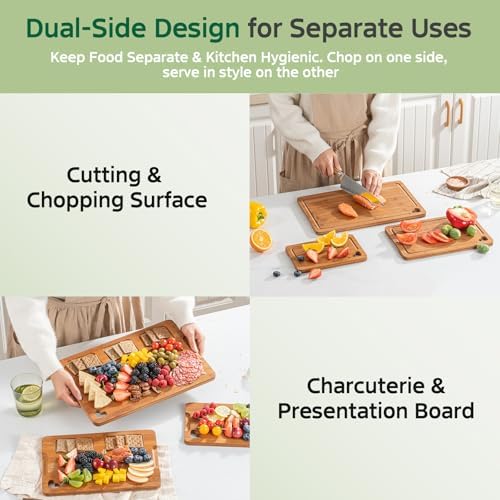 Bamboo Cutting Boards for Kitchen(Set of 3), Wood Cutting Board with