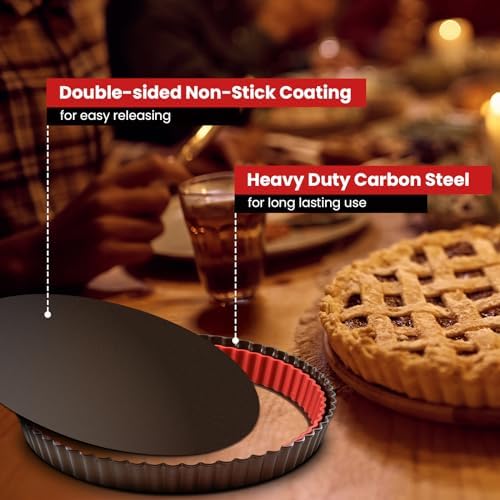 Tart Pan 9 Inch Removable Bottom,with Crust Shaper Ring, Non-stick
