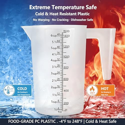 Liquid Measuring Cup with Handle, 48 oz / 6 Cup / 1500 ml Plastic