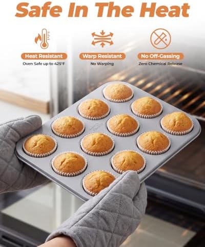 Bake Choice Muffin Pan for Baking, Standard Cupcake Pan, Cream Gray