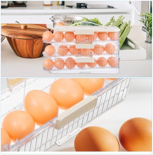 Rotating Egg Dispenser PET Tray, Three Layer Fridge Organizer Bin