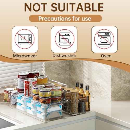 Clear Fridge Organizer, Refrigerator Organizer Bins with Handle, Freezer, Kitchen Cabinet, Pantry Organization, BPA Free Fridge Organizers (12.4 inch 8 Pack)