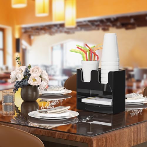 Beego 3-Compartment Cup Holder for Countertop - 2-Tier Black Acrylic