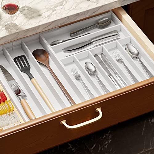 SpaceAid Bamboo Silverware Drawer Organizer with Labels, Kitchen