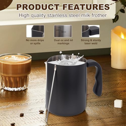 Milk Frothing Pitcher, 32OZ/1000ML Stainless Steel Coffee Frother Cup