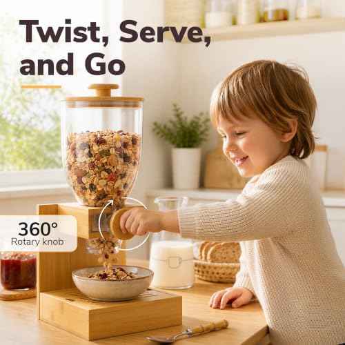Bamboo Cereal Dispenser Countertop, 2L Airtight Single Pack