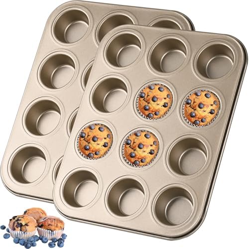 Mini Muffin Pan 2-Pack, Premium Small Cupcake Pans, Carbon Steel