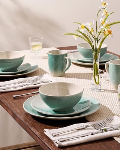 Famiware Ceramic Plates and Bowls Sets, Reactive Glaze Dinnerware Set for 8
