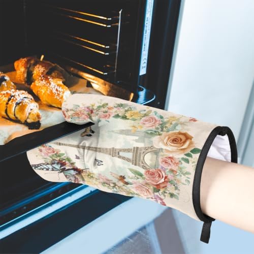 Paris Eiffel Towel Butterfly Rose Oven Mitts and Pot Holders BBQ