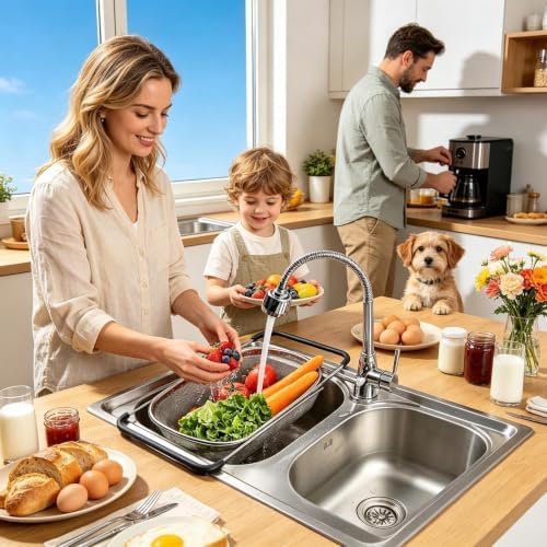 Over Sink Colander Expandable Handle Fine Mesh Stainless Steel Sifter