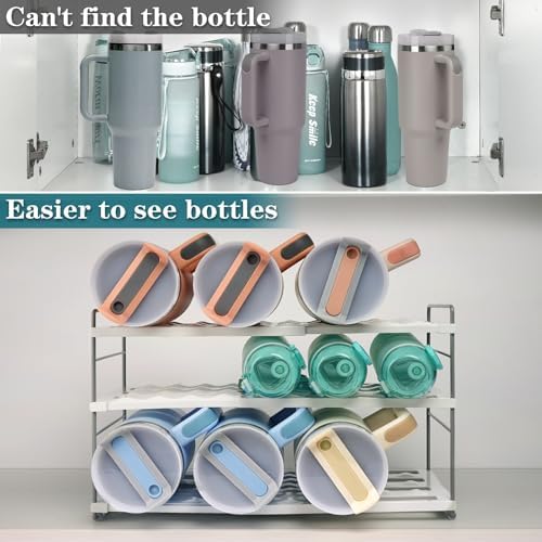 10.6-16.7" Adjustable Width Water Bottle Organizer for Cabinet, 3-Tier
