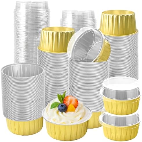 200Pcs Round Aluminum Baking Cake Pans with Clear Plastic Lids, Foil