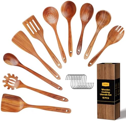 10-Piece Natural Teak Wood Kitchen Utensil Set