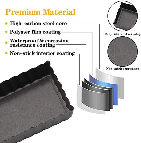 Mini Tart Pan Set of 6 Rectangular Non-Stick 4 Inch Quiche Pan Loose