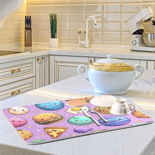 OTVEE Cosmic Snack Pattern Dish Drying Mat for Kitchen Counter