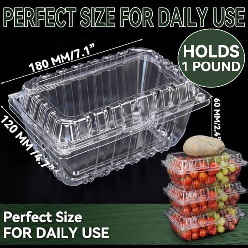 Qinyoung 100 Pack Berry Containers 1 lb Plastic Strawberry Basket with