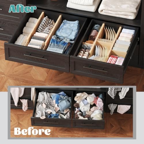 Deep Drawer Dividers 17.7-22.8IN, Bamboo Drawer Dividers 4 Pack