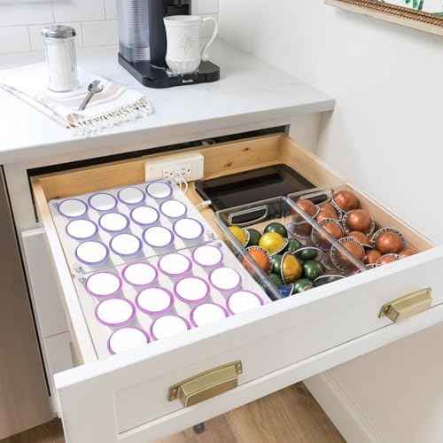 2 pack K Cup Drawer Organizer, Acrylic 12 Slots Flat Countertop Coffee Pod Holder, Clear K Cup Organizer Tray for Office & Kitchen