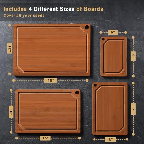 Hiware 4 Pieces Extra Large Wooden Cutting Boards Set- Bamboo Cutting