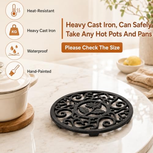 4 Pack Cast Iron Trivets for Hot Dishes 4.7 Inch Round Metal Trivet