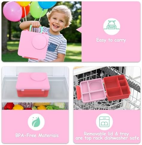 Bento Lunch Box Set for Kids, 8oz Soup Thermo, Pink