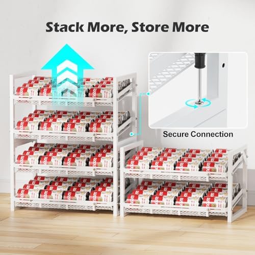 iSPECLE Pantry Can Organizer - Expandable Width, Holds 48 Cans, White