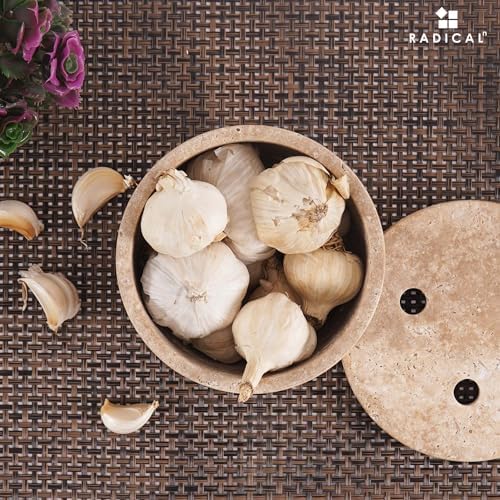 Radicaln Travertine Garlic Keeper with Lid 4.5" Garlic Holder for