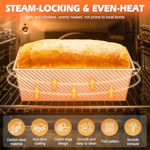 Pullman Loaf Pan with Lid, 2 Pack 2.2 LB & 1 LB Dough Capacity