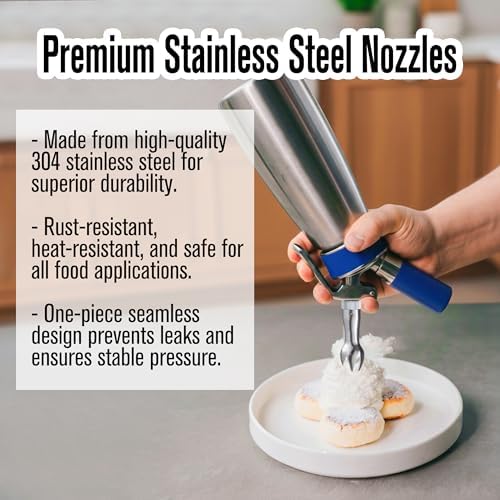 Nozzle Metal Whipped Cream Dispenser, 3 Pieces Stainless Steel