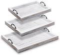 Didaey 3 Pieces Rustic Wooden Serving Trays with Handles Farmhouse