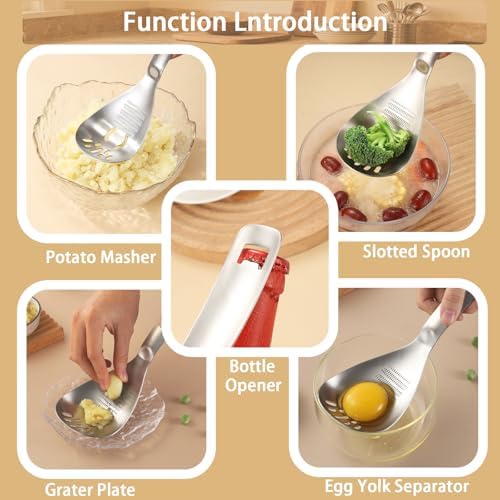 5 in 1 Multifunction Cooking Spoon,304 Stainless Steel Egg Slotted