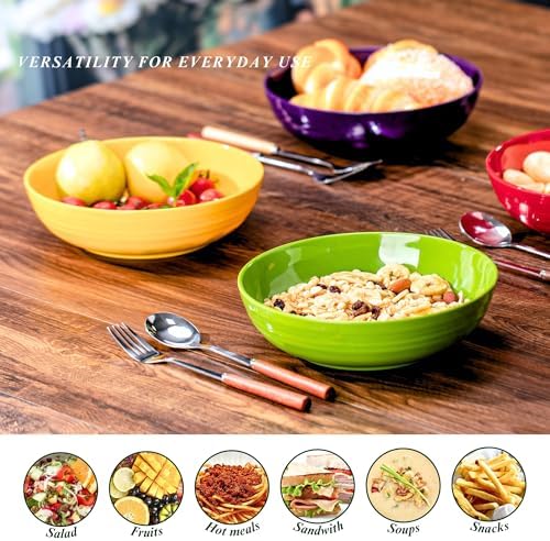 8-Inch Melamine Salad & Pasta Bowls - Set of 6, Unbreakable & Reusable