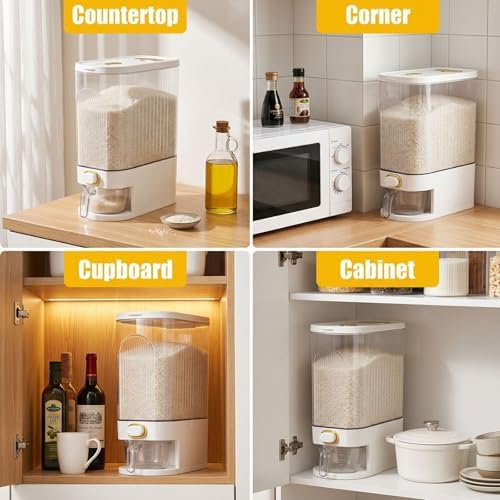 Cididu Clear Rice Holder Dispenser, 22 Lbs Large Grain Storage Container with Measuring Cup, Cylinder Household Food Dispenser Bucket Kitchen Organization for Cereal Oatmeal Coffee Bean Soybean Corn