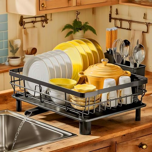MOUKABAL Dish Drying Rack with Drainboard, Black