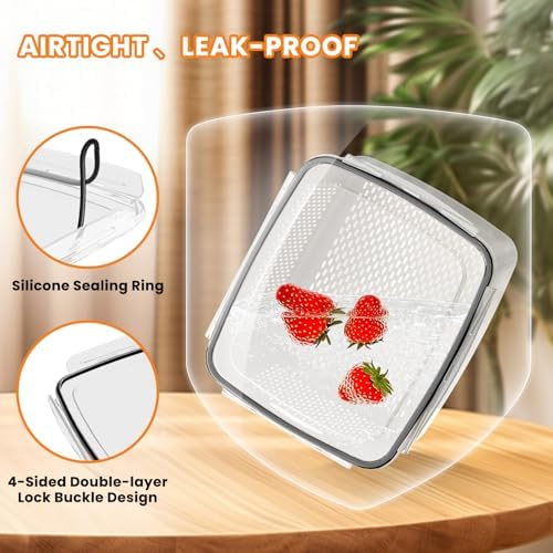 Fruit Storage Containers for Fridge, 5-Piece Set with Drain Basket