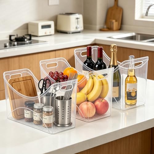 3 Pcs Freezer Organizer Bins with Handle 13"x6"x9" Tall Narrow Kitchen
