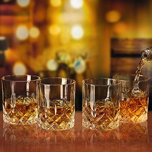 OPAYLY Whiskey Glasses Set of 4, Rocks Glasses, 10 oz Old Fashioned