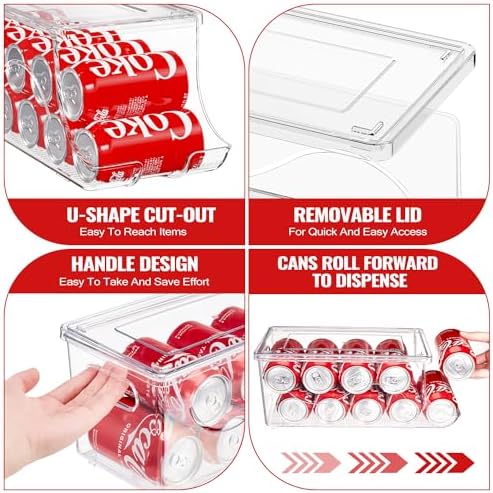 SCAVATA Stackable Refrigerator Can Organizer, Clear Plastic, 2 Pack