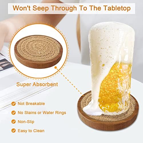 Wood Coasters for Drinks, Eykao Absorbent Coaster Sets of 5, Woven