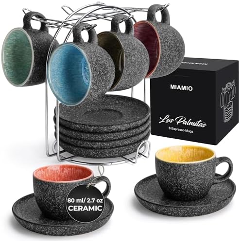 MIAMIO - Espresso Cup Set (2.7oz), Ceramic Espresso Mugs - Las