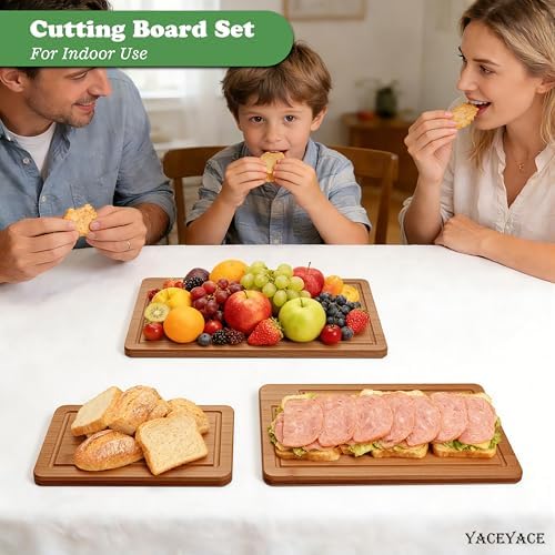 Bamboo Cutting Boards Set, Cutting Boards Set with Juice Groove, Three