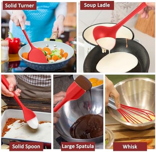 Silicone Cooking Utensils Set of 10, Red