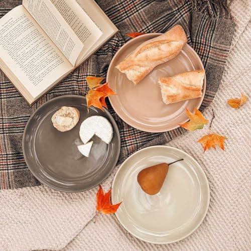 MORA Ceramic Flat Pasta Bowl Set of 4-35oz, Microwave Safe Plate with