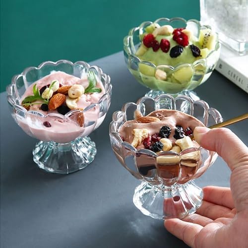 Iced Cream Dessert Bowl,Set of 6,6oz Vintage Glass ware with Heavy