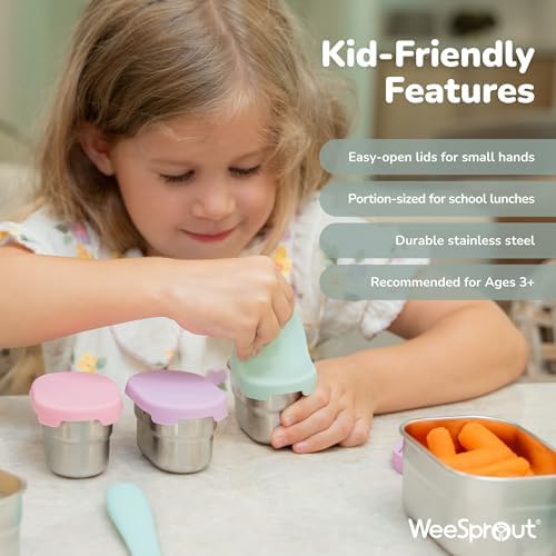 WeeSprout Stainless Steel Dip Containers with Leakproof Silicone Lids