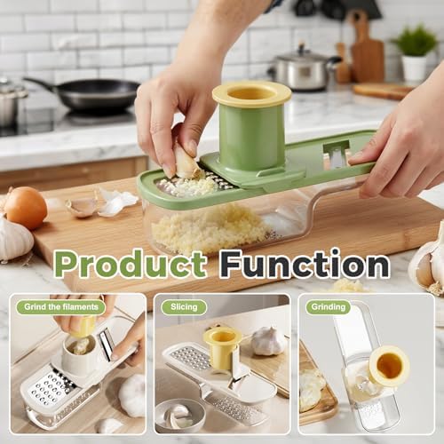 Mini Garlic Chopper and Press with Container (Green, 1 Pcs)