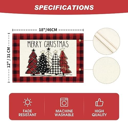 Artoid Mode Red and Black Buffalo Plaid Christmas Trees Placemats Set