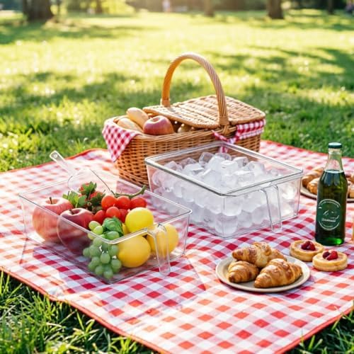 2 Set Large Ice Bin for Freezer with Lid and 2 Scoop Set, Plastic